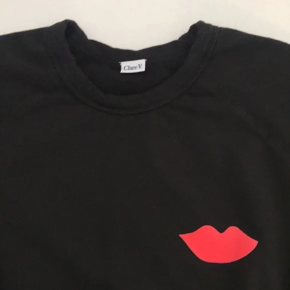 Clare V Black Sweatshirt with Pink Lip Graphic - Picture 2 of 4
